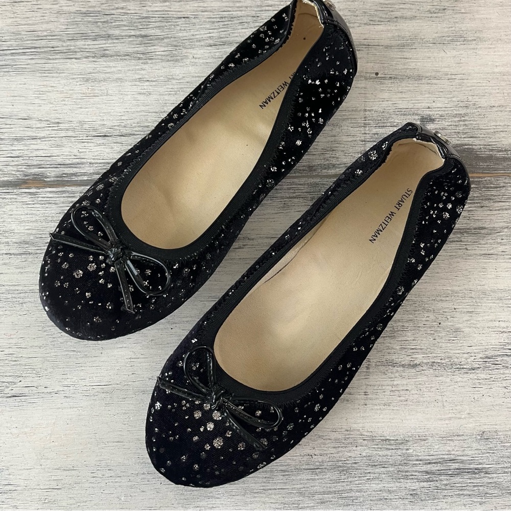 Stuart Weitzman Black and Silver Glitter fannie ballerina flats size 5
